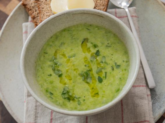 Roasted Pea Soup in a bowl