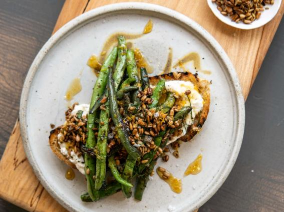 Green Bean Bruschetta With Peppery Ricotta And Lemon Honey