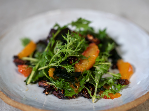 Asian Greens With A Miso Tahini Dressing And Maple Pecans